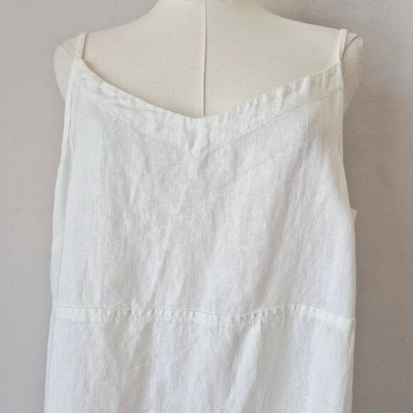 EILEEN FISHER White Linen Tank Sun Dress Pocket V-Neck Adjustable Straps - Picture 3 of 12